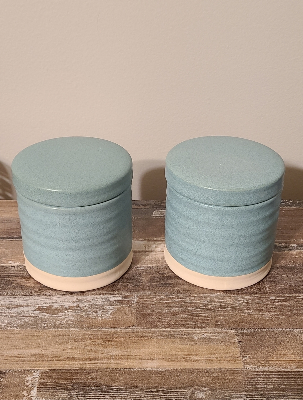 Threahold Ceramic Canister Set in Seafoam Blue with Cream Base (Pair)